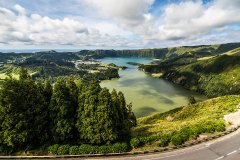 The astonishing Lagoon of the Seven Cities Lagoa das 7 cidades , in Sao Miguel Azores,Portugal. Lagoa das Sete Cidades.