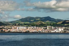 View from the ocean on island of Sao Miguel in the Portuguese Autonomous Region of the Azores Island.